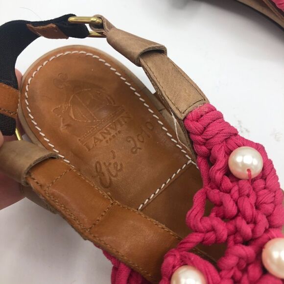 NEW Lanvin Pink Crochet Pearl T-strap Sandals 9 Summer‎ Strap Flat 39 - Picture 3 of 8